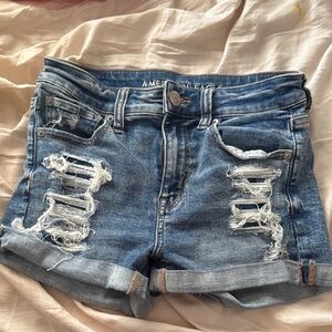 American Eagle Outfitters Women's Ripped Blue Jean Shorts